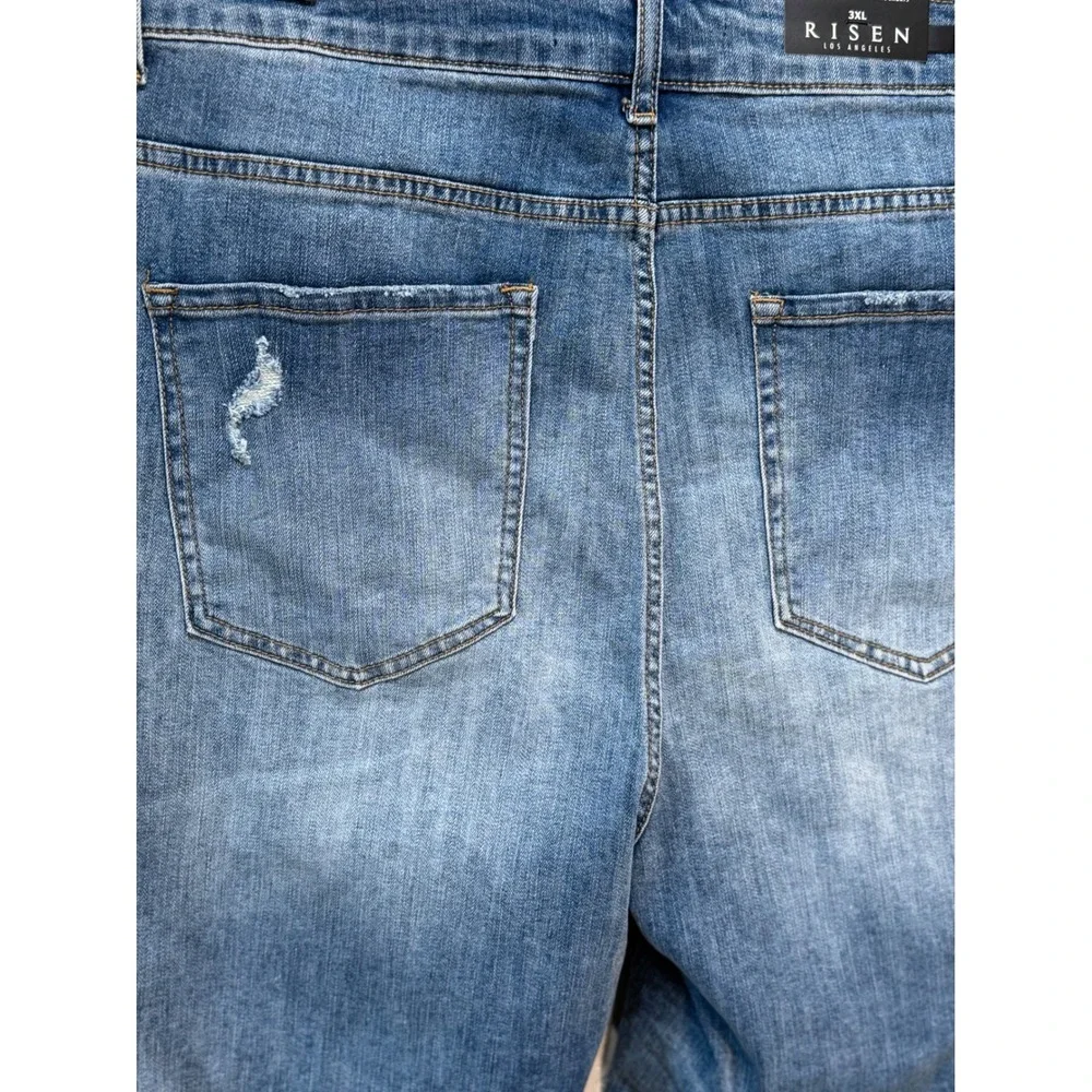 RISEN Women 3XL High Waist Distressed Denim Cut Off Long Jean Shorts NWT